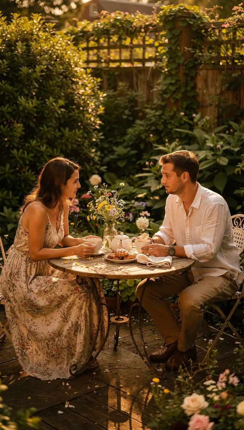 Rankų darbo arbatos puodelis su garuojančia infuzija šalia žvakių ir augalų.